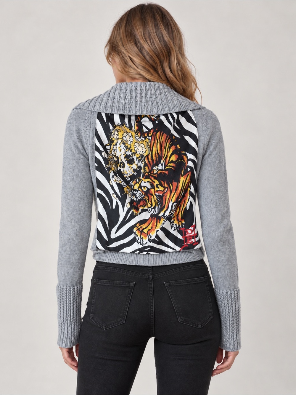Vintage Ed Hardy Christian Audigier Death or Glory Tie Front Cardigan